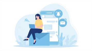 Send messages via smartphone and laptop flat design animation video