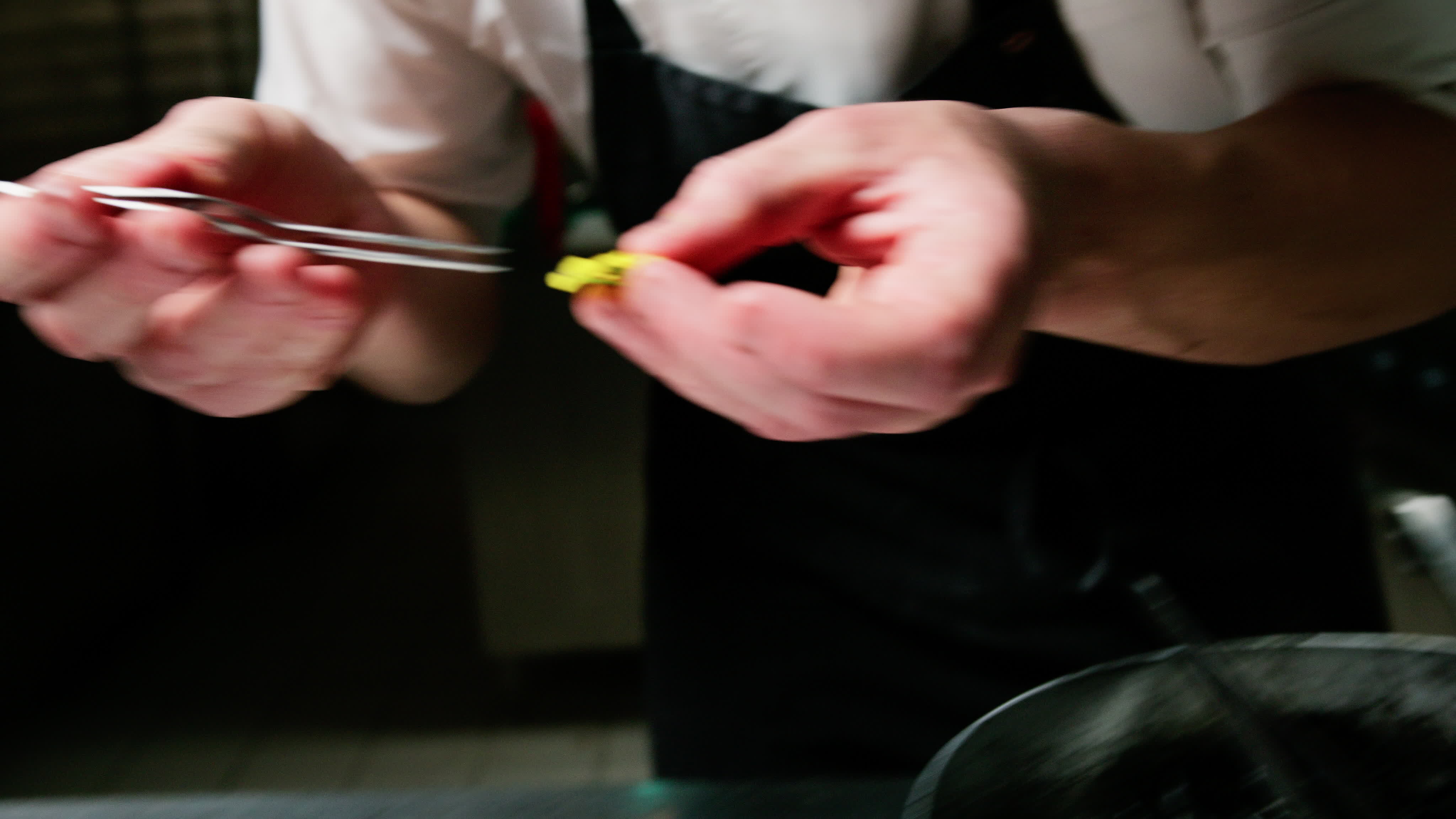 Chef Cooking Spaghetti With Squid Ink With Colorful Flowers 46535431
