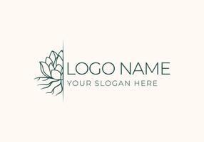 logo half of lotus flower with roots. Logo line, miinimalist and modern. Editable file vector