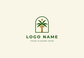 Logo Palm tree with dates fruit and Line frame, Logo palm farm, Modern, Minimalist. Editable file vector