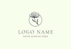 logo line handrawn flower branch circle frame. Editable file vector