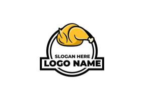 Logo fried chicken yellow with black line art and frame. Editable file vector