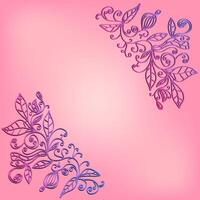 Pastel greeting card with floral curly ornament. Floral frame, corner isolated on pink background. vector