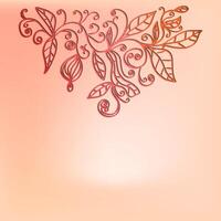 Pastel greeting card with floral curly ornament. Floral frame, corner isolated on pink background. vector