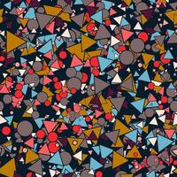 Colorful messy random triangles and circles seamless pattern. Chaotic background. vector