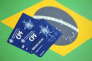 KYIV, UKRAINE - OCTOBER 31, 2023 Blue CPF card document template. The document guarantees authenticity and integrity in electronic communication between people in Brazil photo
