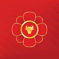 Chinese Happy new year. Happy new year. Year of the Ox with abstract gold line. vector
