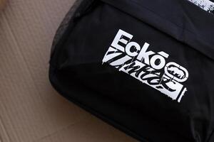 KYIV, UKRAINE - 4 MAY, 2023 Ecko Unltd company logo on new brand clothes photo