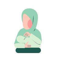Character Of Muslim Mother Breastfeeding vector
