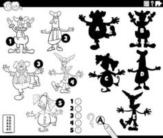 finding shadows activity with cartoon clowns coloring page vector