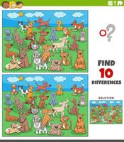 differences activity with cartoon dogs and cats characters vector