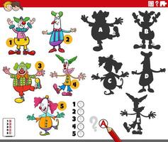 finding shadows activity with cartoon clowns characters vector