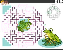 maze activity game with cartoon frogs characters vector