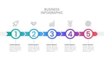 5 processes that drive your business forward to success. Infographic arrows and circles design template. Business presentation, Report and Planning. vector