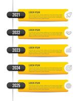 5 vertical infographics or options showing business timeline information. Business presentation, Report, Milestone, Marketing and Planning. vector