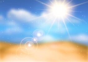 abstract defocussed summer beach background with sun rays vector