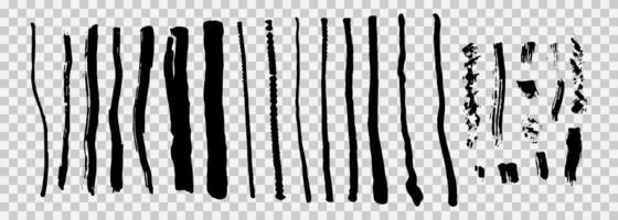 A set of black brush strokes of paint, a marker with uneven edges. Grunge brushes, backgrounds, grungy dirty textures and strokes with jagged edges for design. vector
