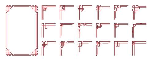 Chinese frame corner ornament set. Traditional decorative elements with line, corner, borders, frames, headers. Illustration of elegant design suitable for card, invitation, poster, cover. vector