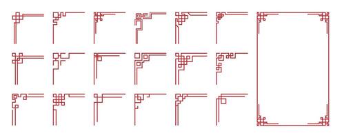Chinese frame corner ornament set. Traditional decorative elements with line, corner, borders, frames, headers. Illustration of elegant design suitable for card, invitation, poster, cover. vector