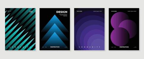 Abstract gradient poster background set. Minimalist style cover template with vibrant perspective 3d geometric prism shapes collection. Ideal design for social media, cover, banner, flyer. vector