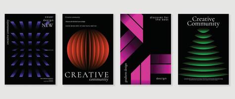 Abstract gradient poster background set. Minimalist style cover template with vibrant perspective 3d geometric prism shapes collection. Ideal design for social media, cover, banner, flyer. vector