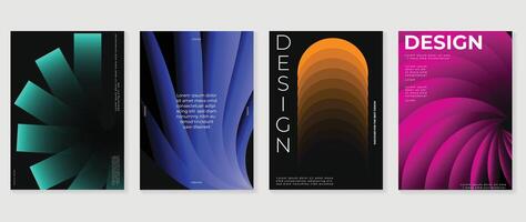 Abstract gradient poster background set. Minimalist style cover template with vibrant perspective 3d geometric prism shapes collection. Ideal design for social media, cover, banner, flyer. vector