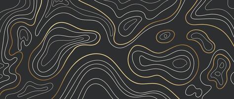 Luxury gold abstract line art background . Mountain topographic map background with golden lines on black background. Wallpaper design for wall arts, fabric , packaging , web, banner, interior. vector