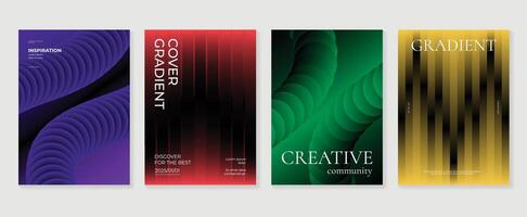 Abstract gradient poster background set. Minimalist style cover template with vibrant perspective 3d geometric prism shapes collection. Ideal design for social media, cover, banner, flyer. vector