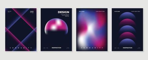 Modern gradient poster background set. Minimalist style cover template with vibrant perspective 3d geometric prism shapes collection. Ideal design for social media, cover, banner, flyer. vector