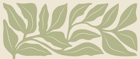 Abstract botanical art background . Natural hand drawn pattern design with green leaves branch. Simple contemporary illustrated Design for fabric, print, cover, banner, wallpaper. vector