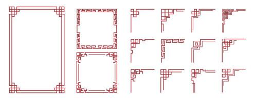 Chinese frame corner ornament set. Traditional decorative elements with line, corner, borders, frames, headers. Illustration of elegant design suitable for card, invitation, poster, cover. vector