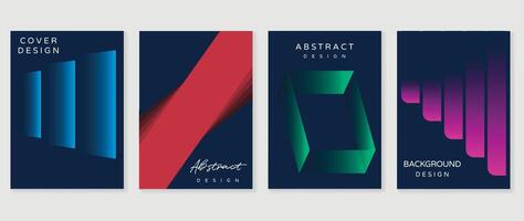 Abstract gradient poster background set. Minimalist style cover template with vibrant perspective 3d geometric prism shapes collection. Ideal design for social media, cover, banner, flyer. vector