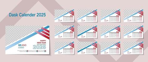 Abstract creative 2025 desk calendar design template. vector