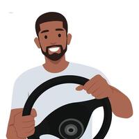 Man Driving a Car, Front View from the Inside. vector