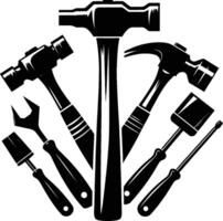 Mallet , isolated on white background. silhouette of mallet and other tools. vector
