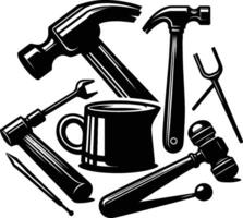 Mallet , isolated on white background. silhouette of mallet and other tools. vector