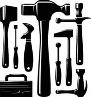 Mallet , isolated on white background. silhouette of mallet and other tools. vector