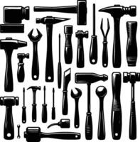 Mallet , isolated on white background. silhouette of mallet and other tools. vector