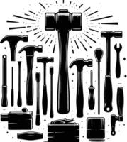 Mallet , isolated on white background. silhouette of mallet and other tools. vector