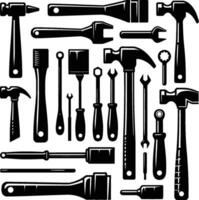 Mallet , isolated on white background. silhouette of mallet and other tools. vector