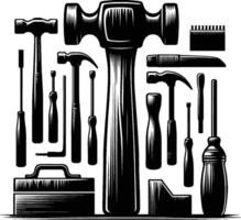 Mallet , isolated on white background. silhouette of mallet and other tools. vector