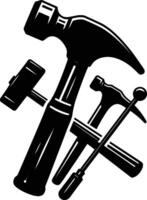 Mallet , isolated on white background. silhouette of mallet and other tools. vector