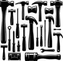 Mallet , isolated on white background. silhouette of mallet and other tools. vector