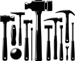 Mallet , isolated on white background. silhouette of mallet and other tools. vector