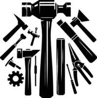 Mallet , isolated on white background. silhouette of mallet and other tools. vector
