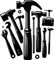 Mallet , isolated on white background. silhouette of mallet and other tools. vector