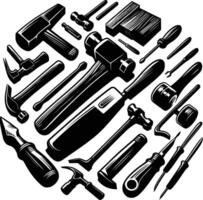 Mallet , isolated on white background. silhouette of mallet and other tools. vector