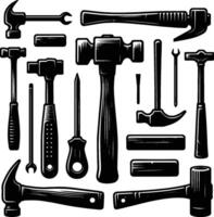 Mallet , isolated on white background. silhouette of mallet and other tools. vector