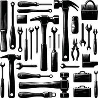 Hammer, isolated on white background. silhouette of hammer and other tools. vector