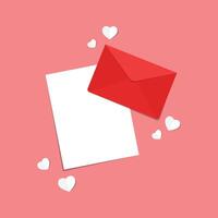 Love letter. White card with red paper envelope mockup . free space for text. copy space. Valentine's card . vector
